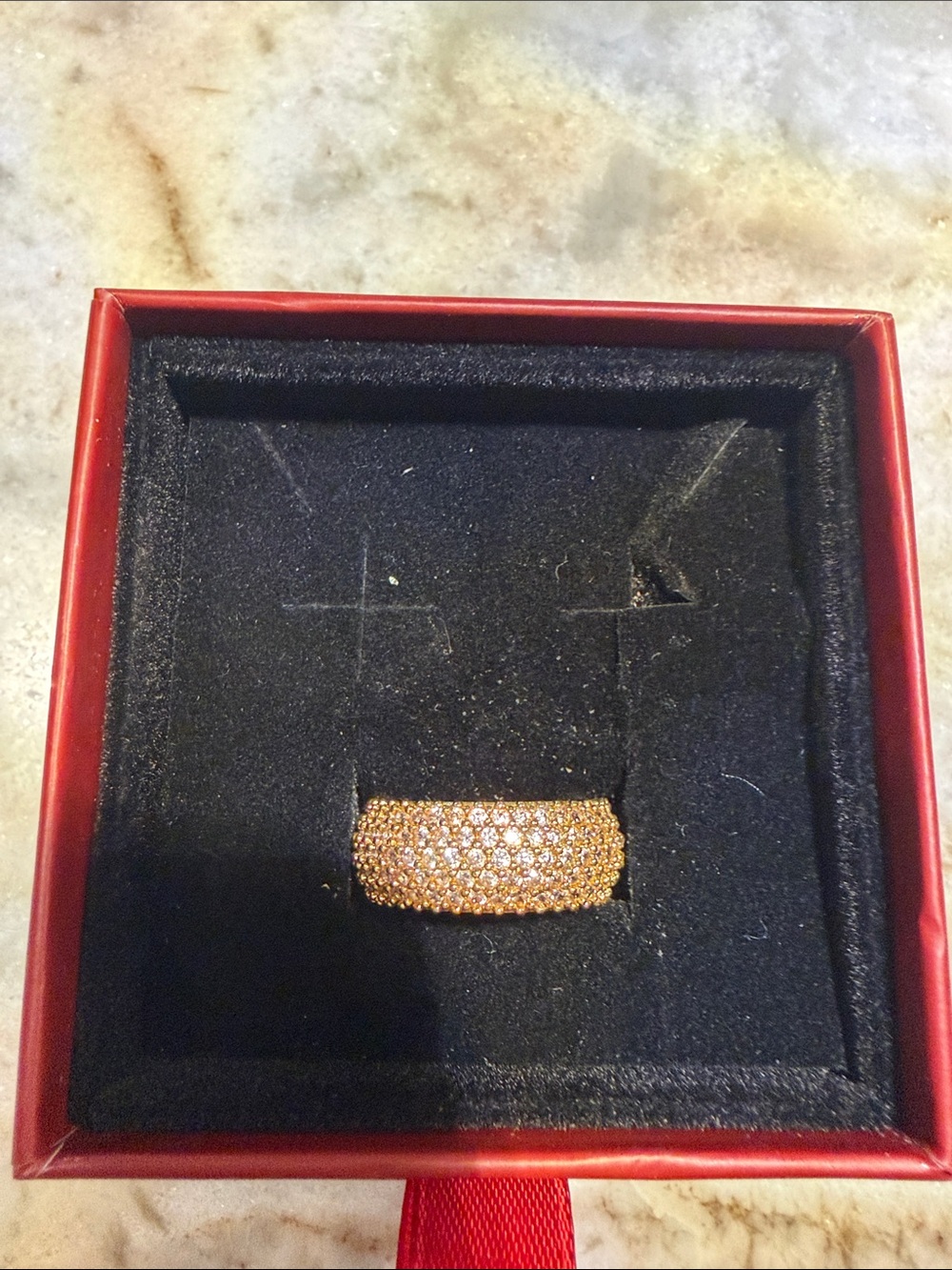 Source Unknown gold plated Crystal Wide Band Ring